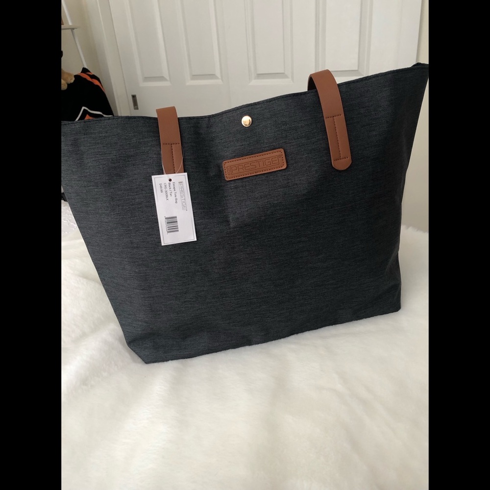 Modern Gray Tote with Brown Leather Handles